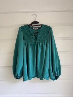 Philosophy Teal Smocked Yoke Balloon Sleeve Tunic